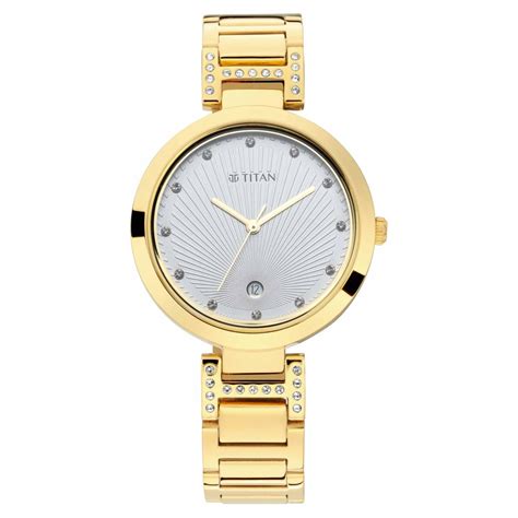 Buy Online Titan Sparkle Yellow Dial Analog with Date Metal Strap Watch ...