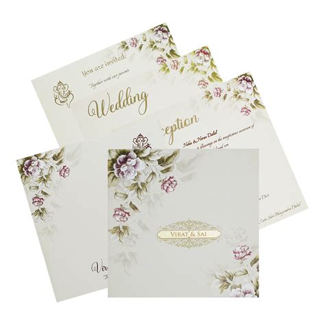 Beige Padded Floral Wedding Invitation Card – King of Cards