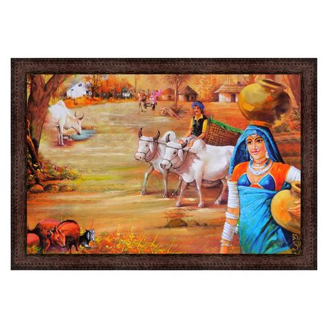VAC Texture Canvas Print Rajasthani Village Culture Painting With Brown ...