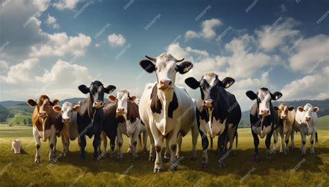 Premium Photo | Group of cows together gathering in a field Countryside ...