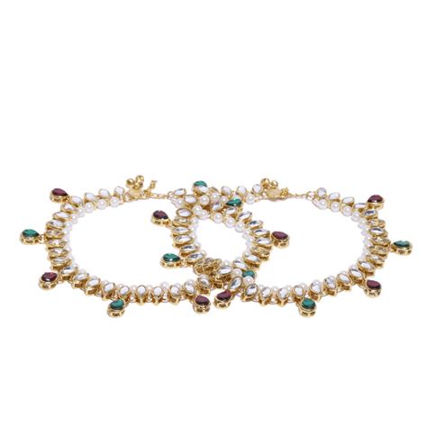 Buy Zaveri Pearls Gold Tone Red & Green Kundan Bridal Payal (1 Pair Of ...