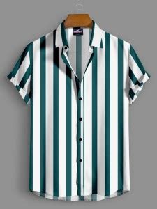 COMBRAIDED Men Striped Casual Green, White Shirt - Buy COMBRAIDED Men ...