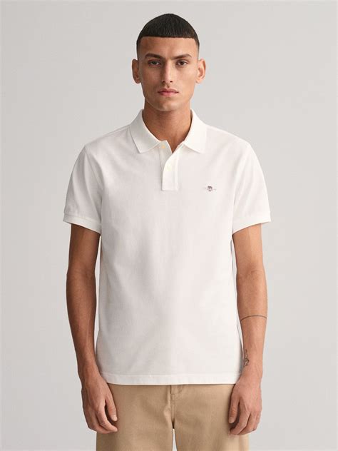 Shop Gant Men White Solid Polo Collar Short Sleeves T-shirt Online ...