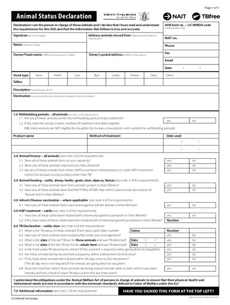 2015-2025 Form NZ Animal Status Declaration Fill Online, Printable ...