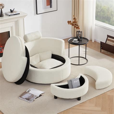 Amazon.com: Oversized Round Swivel Chaise Longue Chair Indoor, Modern ...