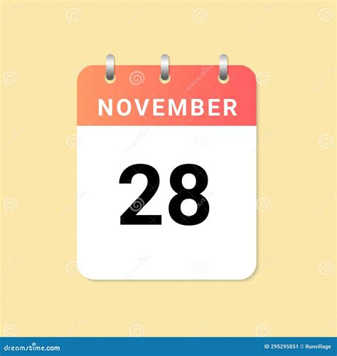Daily Calendar 28th of November Month on White Paper Note Stock Vector - Illustration of desk ...