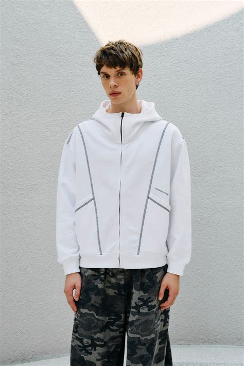 White Contour Zip Hoodie