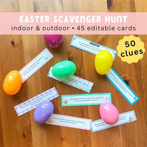 Easter egg scavenger hunt clues printable treasure hunt for kids indoor and outdoor scavenger ...