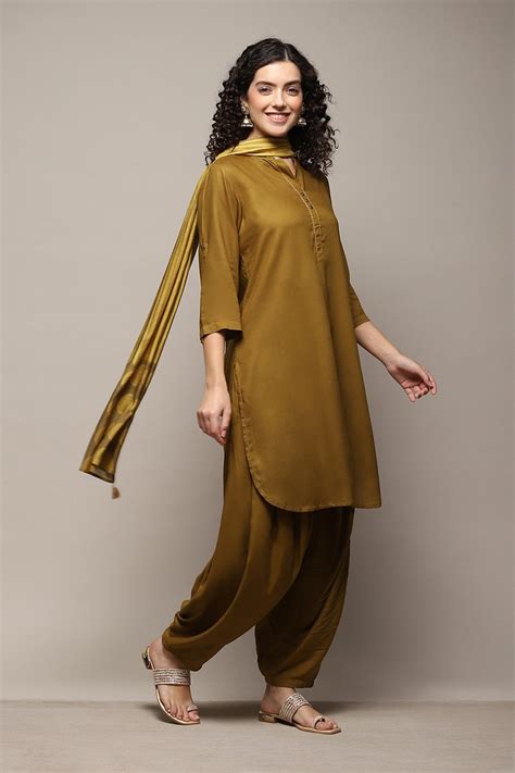 Bronze Burst LIVA Blend Straight Solid Suit Set at Biba India