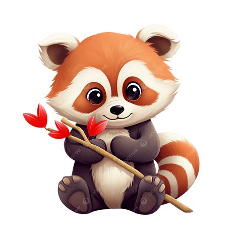 A Red Panda Clip Art Holding Heart Shaped Bamboo Shoot Embodying ...