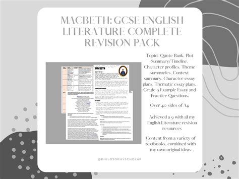 MACBETH REVISION PACK- Essay Plans, A Quote Bank , Character Profiles ...