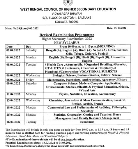 HS New Exam Routine Update 2022