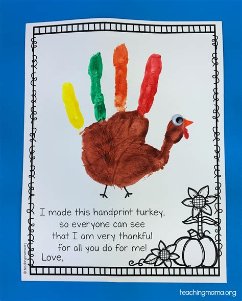 Turkey Handprint Printable | Thanksgiving activities preschool ...