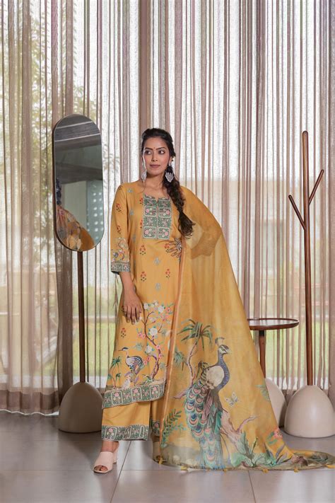 Meena Peacock Yellow Suit Set – Ekana Label