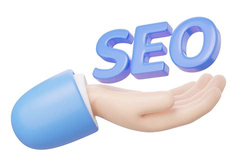 3D SEO floating in hand isolated on transparent. Business man holding ...