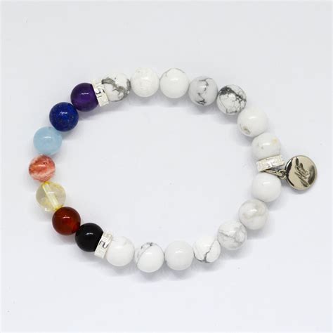 7 CHAKRA White Howlite Silver Bead Bracelet (8 MM) | MYSTICFLAVIA ...