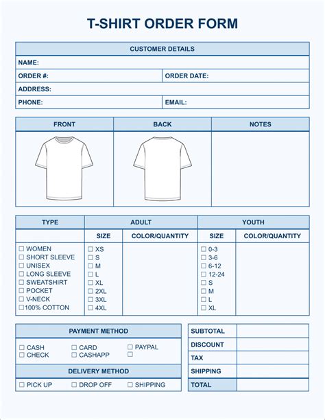Free T-Shirt Order Form Templates (No Sign-Up Required)