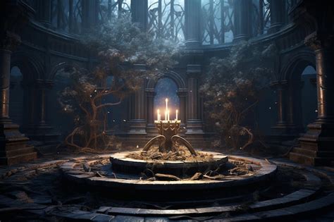 Cursed glowing altar surrounded by twisted gnarled trees | Premium AI ...