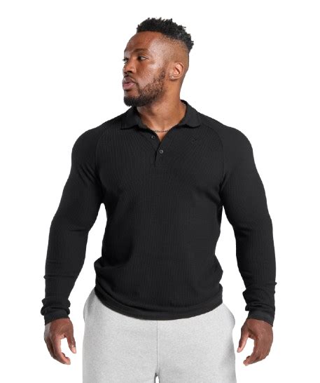 Gymshark Long Sleeve Waffle Polo Shirt - Black Price in India | Culture ...