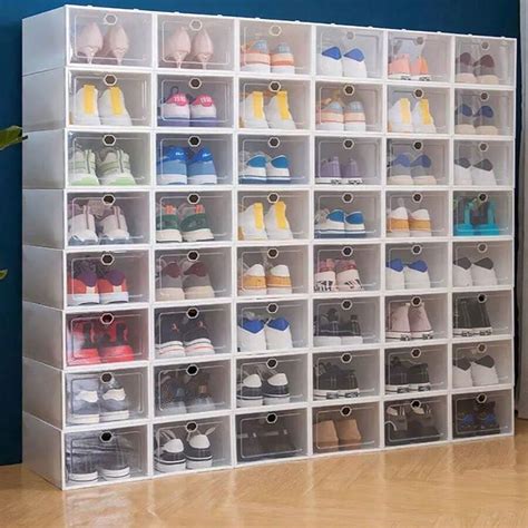 Shoe Storage Box, Clear Plastic Stackable Shoe Organizer For Closet ...