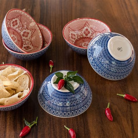 Manhattan Comfort Set of 6 Modern Earthenware Large Soup Bowls with Mix ...