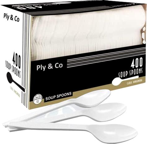 Ply&Co. Disposable Plastic Soup Spoons 400 Pack, Medium Weight Bulk ...