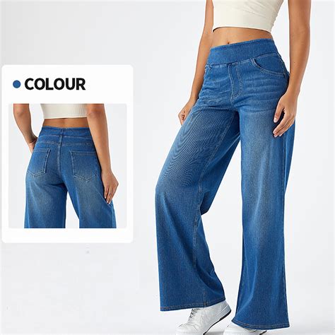Aueoeo Women's Wide Leg Baggy Jeans High Waisted Stretch Loose Straight ...