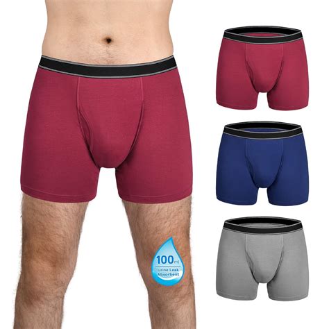 TIICHOO Washable Incontinence Boxer Briefs Underwear for Men with Front Fly Cotton Mens Leak ...