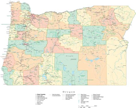 State Map of Oregon in Adobe Illustrator vector format. Detailed ...