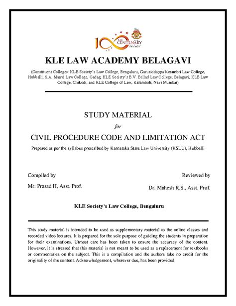Course II Civil Procedure Code & Limitation Act Study Material - Studocu