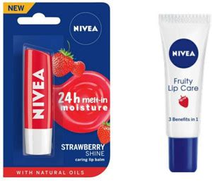 NIVEA STRAWBERRY SHINE LIP BALM & FRUITY LIP BALM Strawberry, Fruity ...