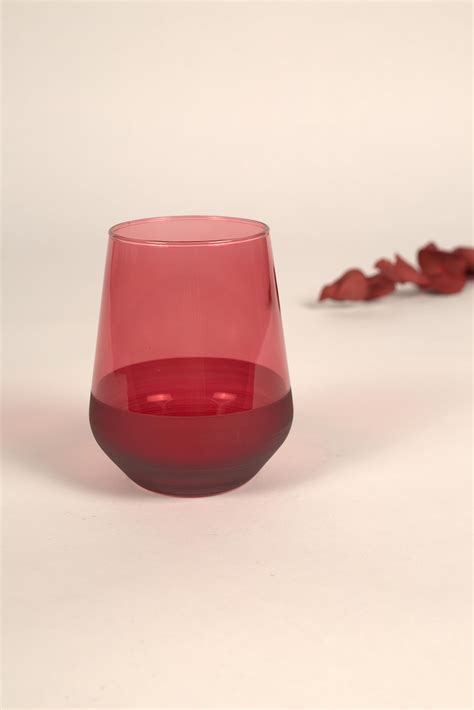 RAKLE Stemless Wine Glasses â€“ Set of 4 Red Colored Wine Glasses â ...