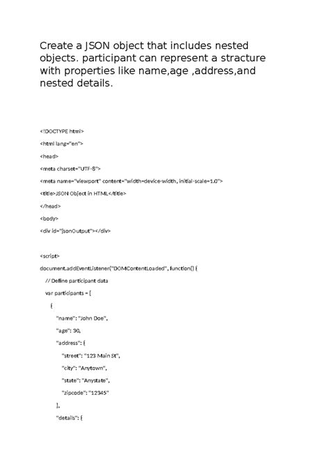 Activity 7 frontend - Create a JSON object that includes nested objects ...