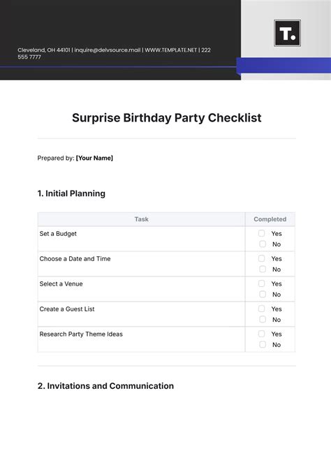 Free Surprise Birthday Party Checklist Template to Edit Online
