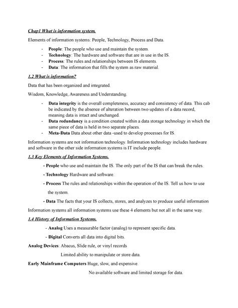 Information System - N/A - Chap1 What is information system. Elements of information systems ...