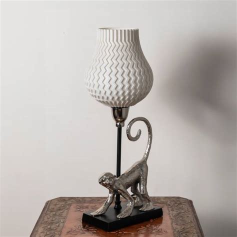 3D Printed Table Lamp Shade Theme: Wave Monkey: Silver Finish - Cimplifabb