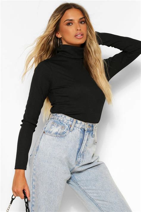Rib Long Sleeved Turtle Neck Top | boohoo USA