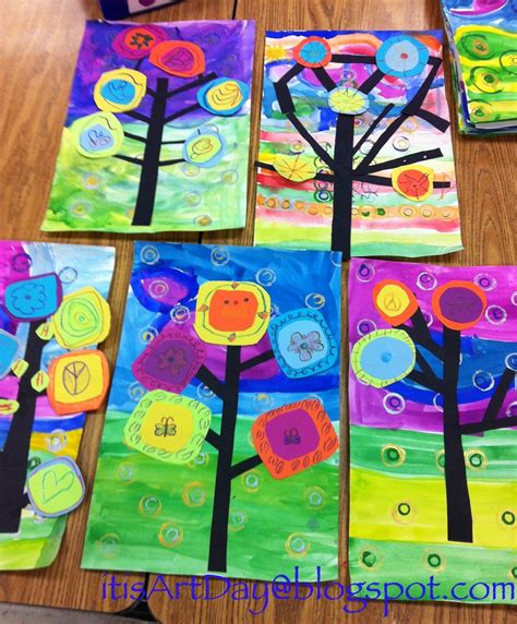 Kandinsky Trees | Elementary art projects, Elementary art, Kindergarten art