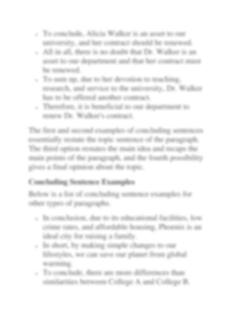 SOLUTION: Concluding sentence examples and starters - Studypool