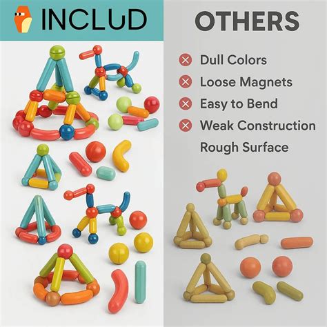 Unisex Multicolor Magnetic Building Blocks Construction Toy Set – INCLUD