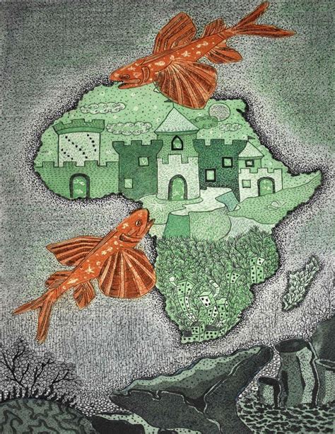 "The Dream Of Lantern Fishs In Africa": Green Mixed Media Painting by ...