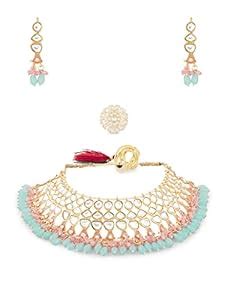 Buy ZAVERI PEARLS Multicolor Kundan Beads Meenakari Choker Necklace ...