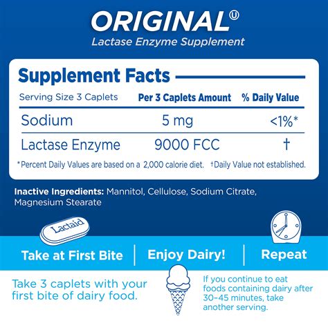 Buy Lactaid Original Strength Lactose Intolerance Relief Caplets with Natural Lactase Enzyme ...