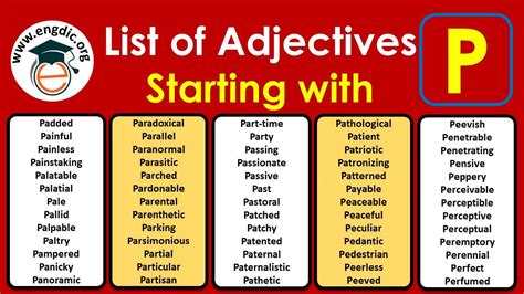 All Adjectives that Start with P (Sorted List) - EngDic