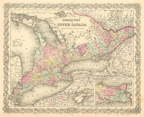 J.H. Colton's 1855 Map of Canada West or Upper Canada - Art Source International