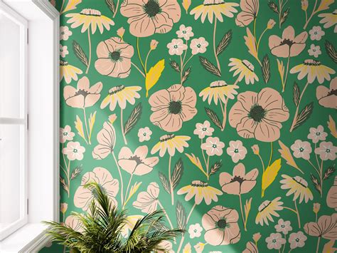 Green And Pink Wallpaper Floral