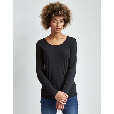 Womens Organic Cotton Scoop Neck Long Sleeve T-shirt - Natural ...