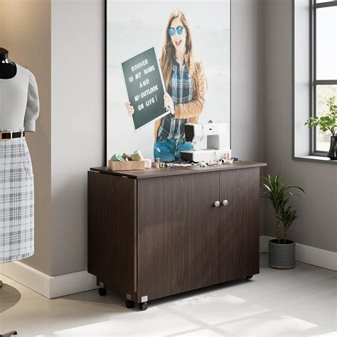 Buy Folding Sewing Machine Table with Storage, Sewing Cabinet with ...