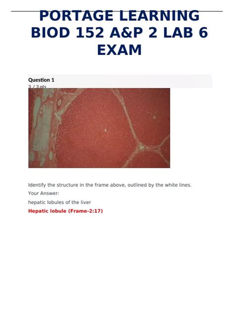 PORTAGE LEARNING BIOD 152 A&P 2 LAB 6 EXAM - Portage Learning BIOD 152 ...