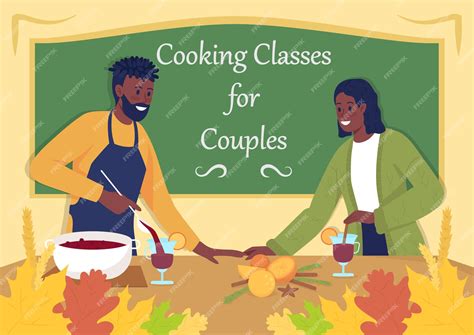 Premium Vector | Fall cooking classes for couples poster flat vector ...